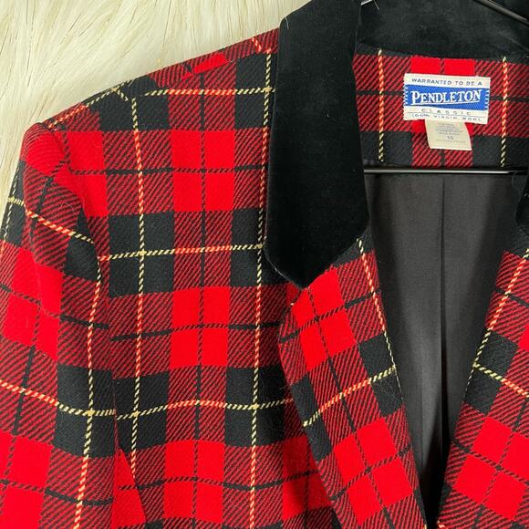 Pendleton Vintage Wool Plaid Red Black Blazer Jacket Holiday Plus Size 16 - Picture 2 of 6